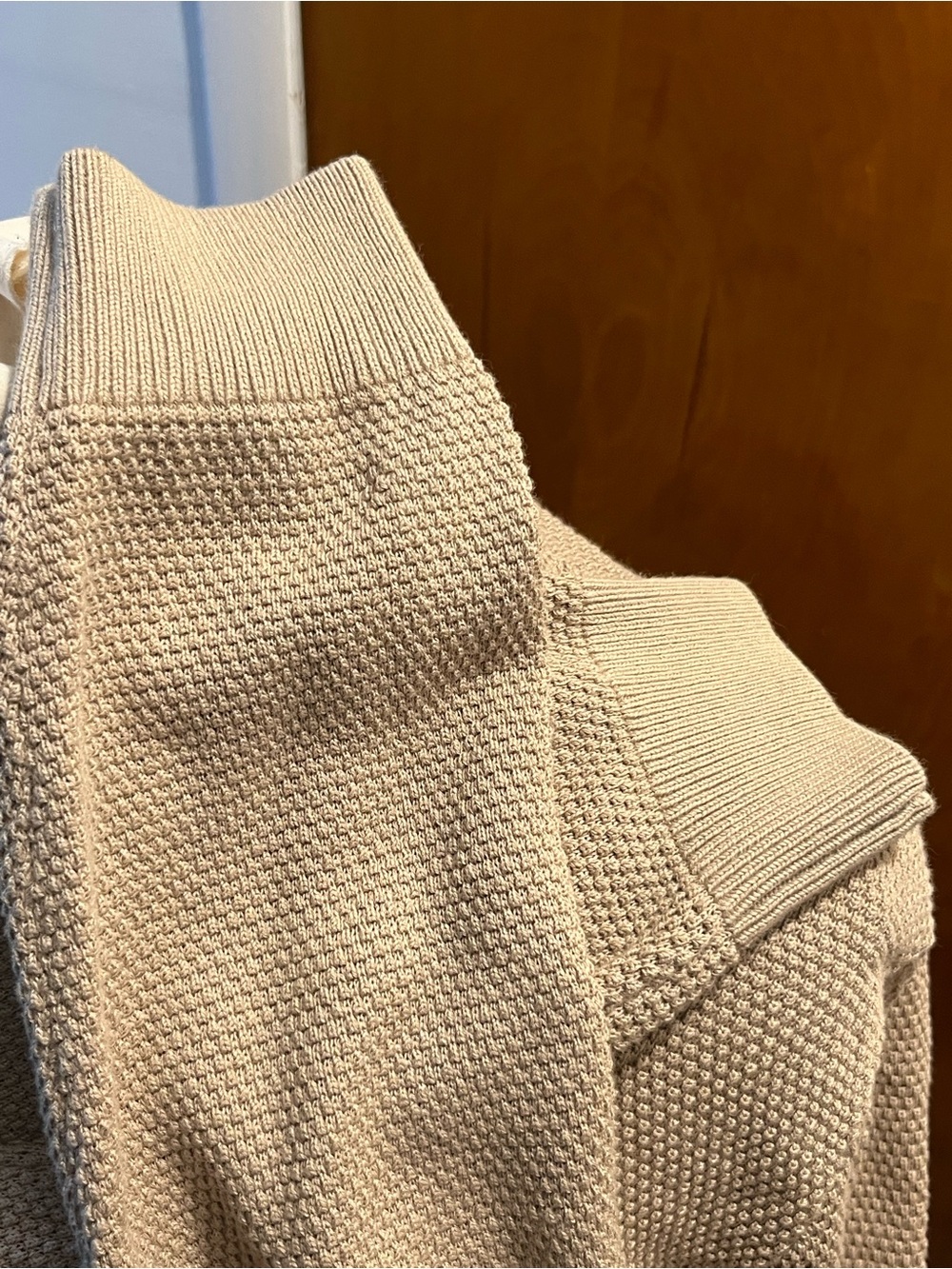 Massimo Dutti Extra Fine Cotton Full Zip Tan Khaki Knit Sweater Jacket. Size L - Picture 5 of 7